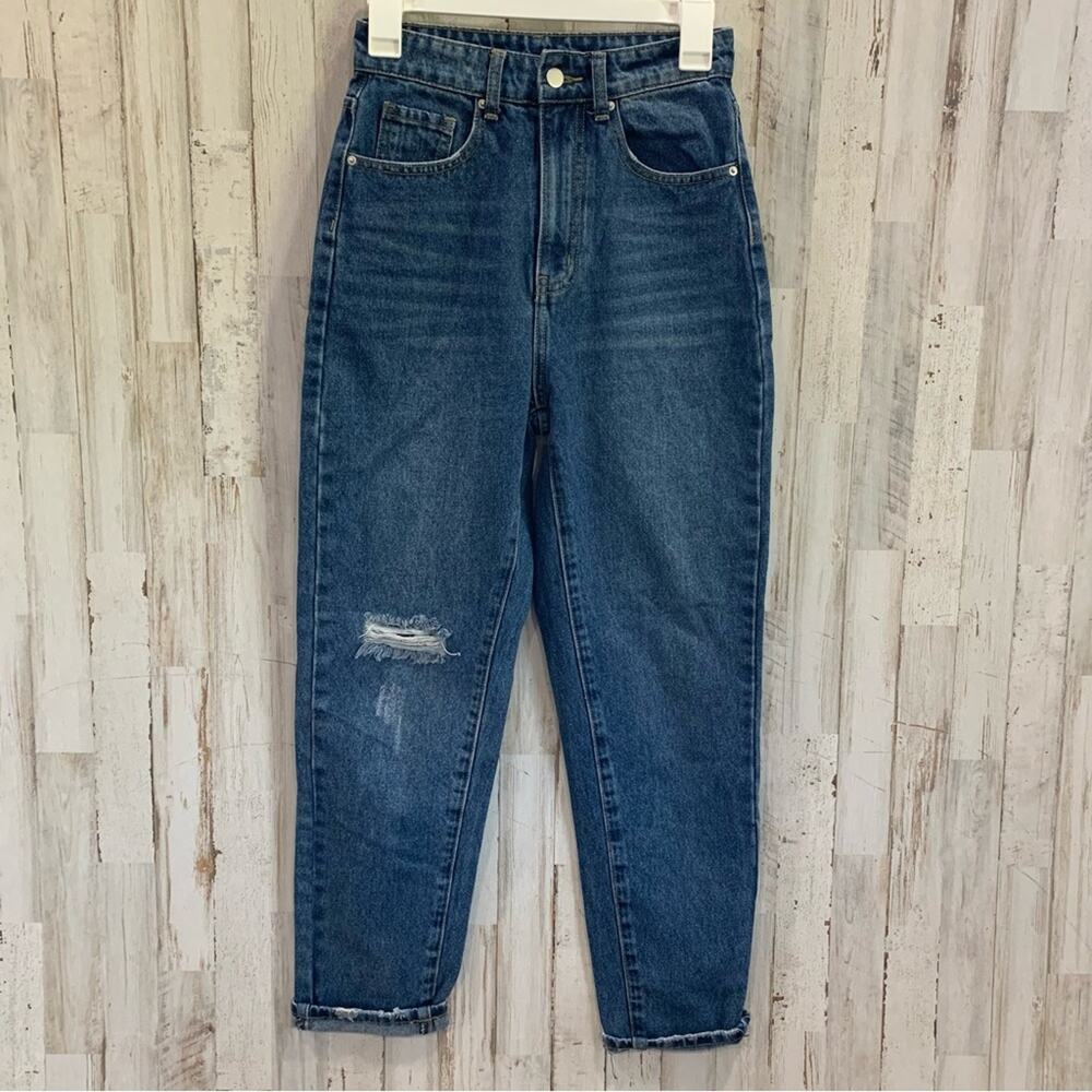 Shein High Rise Mom Jeans Straight Leg Distressed